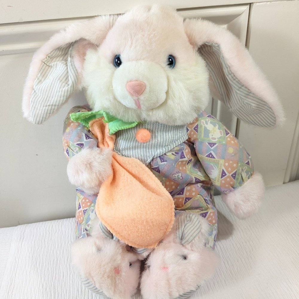 Vintage Dan Dee Plush Bunny Rabbit Pink pajamas pjs Slippers pastel dandee lovey